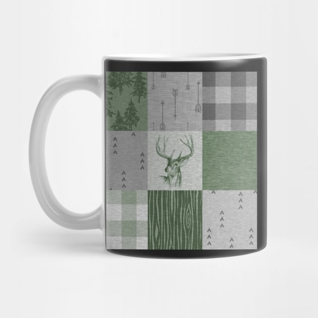 Rustic Deer Patchwork - Green/Grey by SugarPineDesign